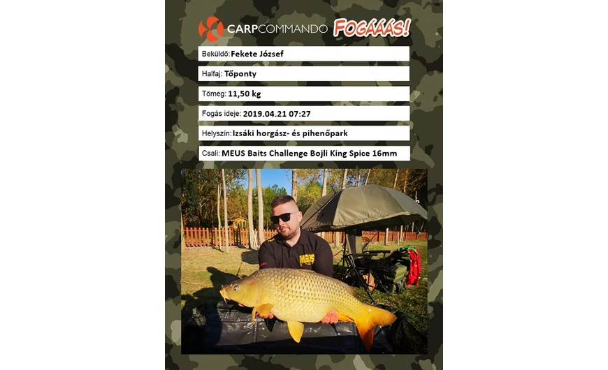 Fekete József, 11,50 kg - Izsáki Horgászpark