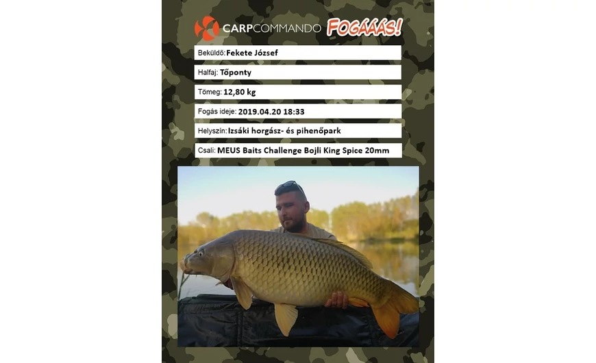 Fekete József, 12,80 kg - Izsáki Horgászpark