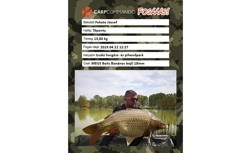 Fekete József, 13,80 kg - Izsáki Horgászpark