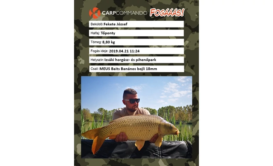 Tőponty, 8,80 kg, Izsáki Horgászpark